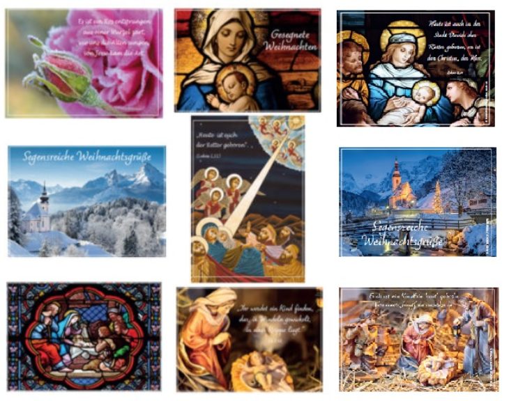 Neun christliche Weihnachtskarten im Set