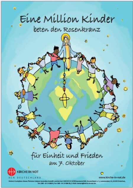 Plakat zur Aktion: "Eine Million Kinder beten den Rosenkranz" am 7. Oktober